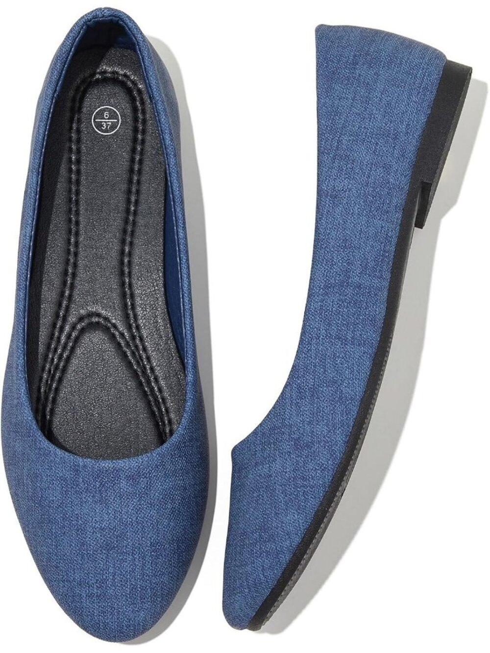Women's Blue Denim PU Leather Ballet Flats Slip on Casual Loafers Comfort Shoes